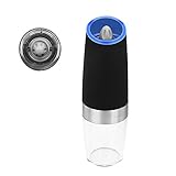 ペッパーミル 電動 胡椒ミル 胡椒ひき 岩塩ミル ソルトミル 約150ML 粗さの調節が可能 傾けるだけで挽けるコショウ 片手でラクラク操作できる 青色LEDライトステンレス製 調理器具 キッチンツール