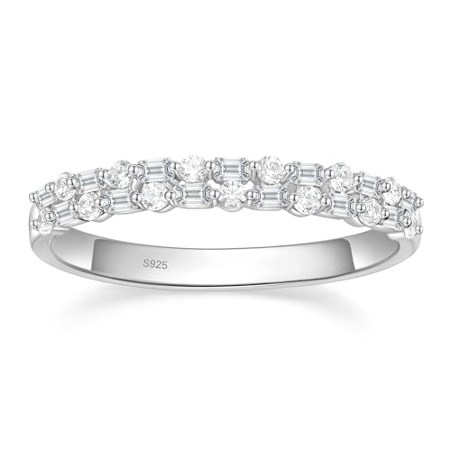 Titaniumcentral Eternity Ring Damen Silber 925 Schmal Vorsteckring Rund Baguette Zirkonia Ewigkeitsringe Eheringe Memoire Ringe (Silber,47 (15.0))