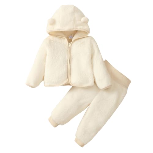 Image of SOBOWO Winter Clothes for Baby Boy Girl Fleece Zip up Hoodie Jacket Coat Ear Warm Sweatshirt Pants Outwear Toddler Outfits