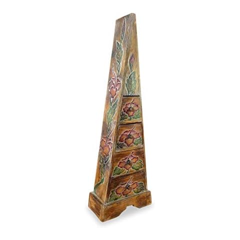Pyramid Drawers, Handmade Bali furniture, light wood with painted and carved ornaments (Light Wood) Cover