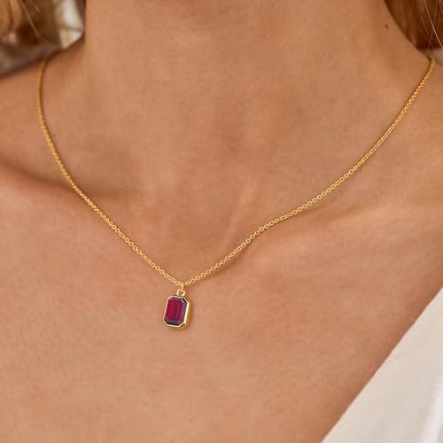 Layered Birthstone Necklace for Women Girls, Gold Plated Paperclip Chain Choker Necklace with Rectangle Birthstone Pendant Birthday Gifts for Women Girls Dainty Small Jewelry3