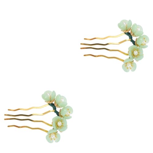 IWOWHERO 2個 ヘアピン 翡翠のかんざし レトロ髪箸 韓服のヘアアクセサリー 伝統的な中国の花のヘ ック ラインストーンの花のヘ ック 髪のアクセサリー 花髪箸 鉄 Green