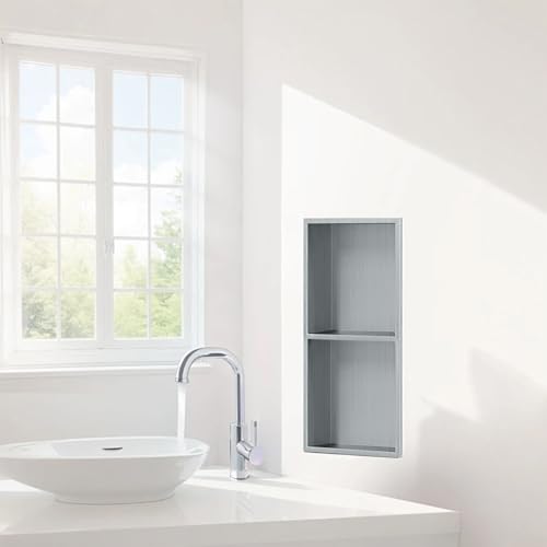 Niche de douche encastrée gain de place étagère murale inox 2 tablettes