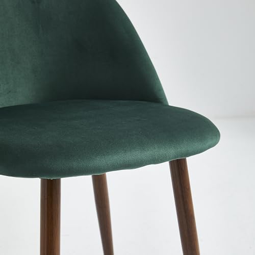 Image of Round Glass Dining Table Set for 4, 31.4 inch Tempered Glass Kitchen Table with 4 Green Velvet Upholstered Chairs, Modern Small Space Dining Room Furniture, Mid-Century Style
