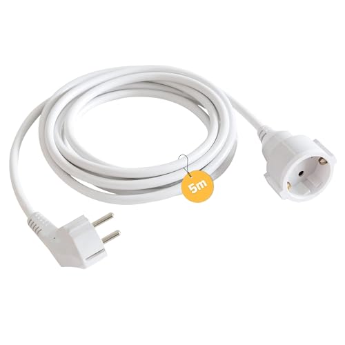 Arebos Verlängerungskabel | Schuko-Verlängerung | IP20 Innenbereich | Kunststoffleitung | 5 m / 1,5 mm² | Weiß