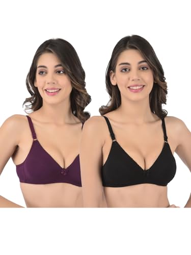 Image of Softline Women's Cotton Blend Wire-Free Non-Padded Plunge Bra Combo | Comfortable & Breathable Everyday Wear (Pack of 2)