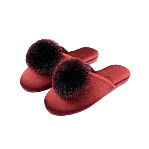 ZNEL Pantuflas De Satén para Mujer Y Hombre Sandalias De Algodón Suave Sin Cordones Zapatos con Pompón De Pelo Zapatillas De Estar por Casa Modernas(40/41 EU, Women)