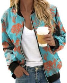 HipGlamp Women's Floral Print Bomber Jacket Casual Vintage Zip Coat Lightweight Long Sleeve Outwear Tops Windbreaker