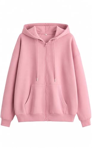 Image of Rabboni Women's Solid Zip-Up Hoodie Jacket | Full Sleeve Hooded Sweatshirt with Kangaroo Pockets | Casual Winter Wear Hoodie for Women
