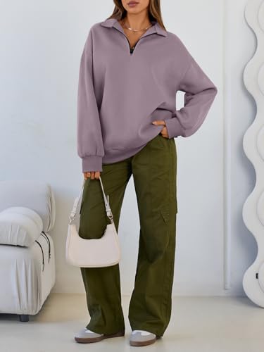 Image of Trendy Queen Women's Oversized Sweatshirts Half Quarter Zip Fleece Sweaters | Soft Cozy Zip Pullover, Comfort Warm Sweaters for Fall Winter, Fashion Mock Neck Outfits