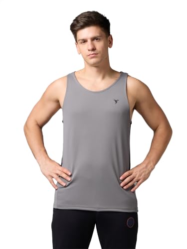 Image of TECHNOSPORT Men's Solid Slim Fit Scoop Neck Sports Innerwear Vest with TECHNOCOOL+ Quick Dry Anti Odour Anti Microbial 2 Way Stretch Soft & Smooth Activewear