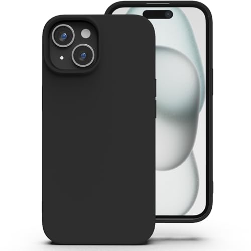 Zuvirelx Silikon Handyhülle für iPhone 15 Hülle Weiches Griff Dünne Minimalistisch Stoßfest rutschfest Taschenpassend - Schwarz