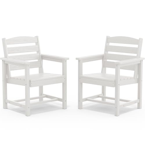 Image of SERWALL Outdoor HDPE Dining Chairs with Arms & Widended Seat, Set of 2, White