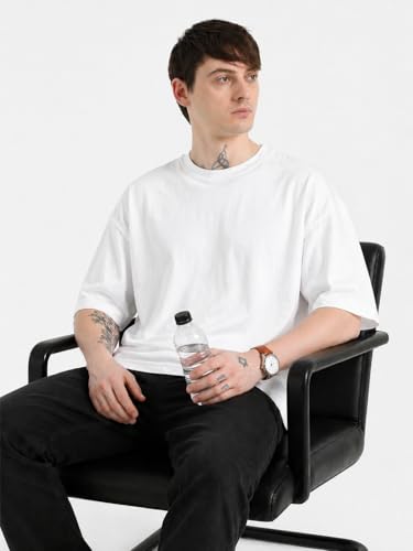 Image of Men's Oversized Plain Round Neck 100% Cotton T-Shirt | Soft Breathable Casual Half Sleeve Tee