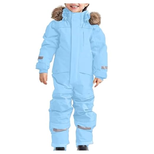 gsatuba one piece snowsuit kids Snow Suit for Kids Winter Girls and Boys Waterproof Windproof Outfits One Piece Child Outdoor Snowsuits Sky Blue Size 12-13