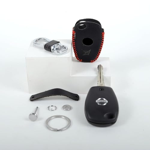 Image of Leather Smart Car Key Cover Case with Metal Hook Keychain for Nissan Terreno (Black)