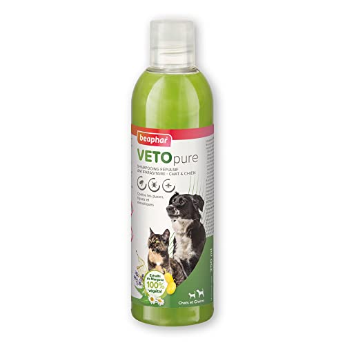 Beaphar – VETOPURE – Shampoing répulsif antiparasitaire pour Chien et Chat – Extraits de Margosa, de Pyrèthre et de Lavandin – Contre Les puces, tiques et moustiques – Action immédiate – 250ml