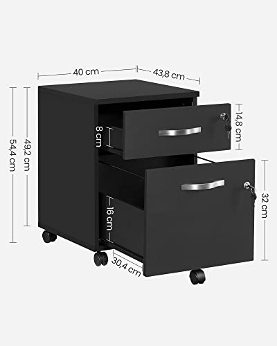 Caisson bureau 2 tiroirs verrouillable noir VASAGLE