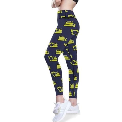 KLL Calça de ioga pequena amarela escavadeiras com pernas finas isoladas para mulheres, calças justa