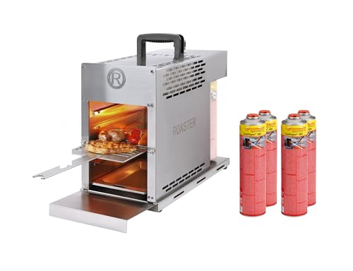 ROTHENBERGER Industrial THERMO ROASTER TO GO Gasgrill ***inkl. 4 x Gaskartusche*** | Oberhitzegasgrill | Hochtemperaturgrill | Hochleistungs-Steakgrill mit Grillrost und Fettauffangschale