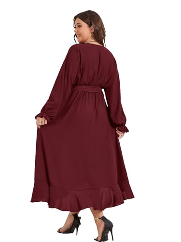 SCOMCHIC Women Plus Size Formal Dresses Fall Long Sleeve Faux Wrap V Neck High Low Ruffle Cocktail Wedding Guest Maxi Dress3