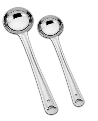Image of Ajay's Shoppe 2-Piece Stainless Steel Karchi /Ladle Set | Long Handle Cooking & Serving Spoons for Curry, Dal & Gravy (31.5 cm + 34 cm)