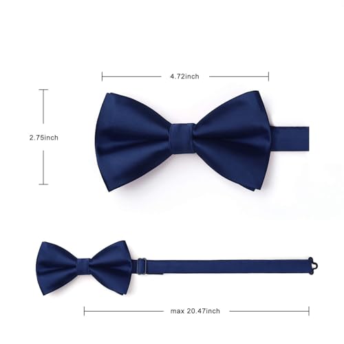 Image of HISDERN Bow Ties for Men Solid Color Pre-Tie Bow Tie and Pocket Square Set Classic Formal Tuxedo Bowties for Wedding Party