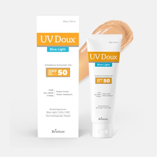 UV Doux Blue Light Tinted Sunscreen Gel SPF 50 PA+++|India’s No.1 Dermatologist Recommended Brand |UVA/UVB & Blue Light Protection, Benzene Free| Matte Finish |Oily & Acne-Prone Skin|50 g (Pack of 4)
