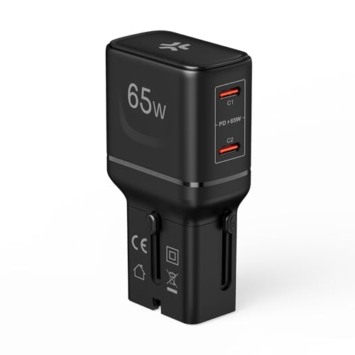 Adaptador de viaje universal 65W doble USB-C cargador internacional para portátiles y móviles