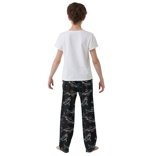 Hand-Drawn Colorful Sharks Line Boys Pants for Kids Jogger Pants with Pockets S-XL3