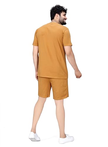 Image of ELLITI Cotton Blend Solid Casual Round Neck Half Sleeve Oversized Co-ord Set Men's, Pyjama Set, Sleepwear Loungewear T-Shirt and Shorts Combo for Men, Night Wear for Men, Night Suit for Men's
