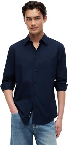 Image of Tommy Jeans Men's TJM Reg Poplin Shirt DM0DM22026 L/S, Blue (Dark Night Navy), XXL