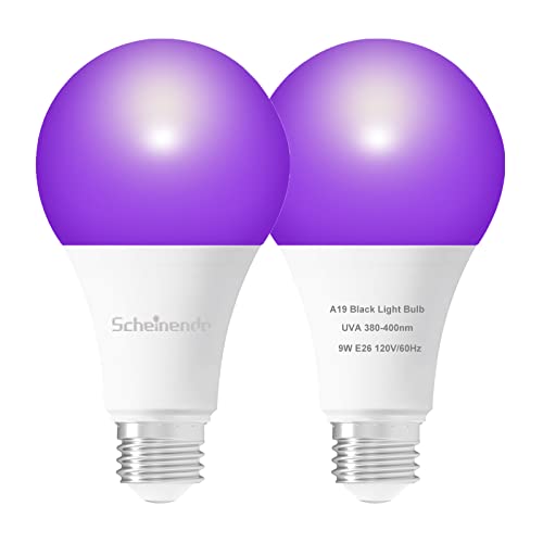 Scheinenda Led Black Lights Bulb Blacklight Ul Listed A19 60Watt Equivalent, E26 Medium Base 120V, For Porch Hallway Patio Holiday Party Decoration, 2Pack #TOP22