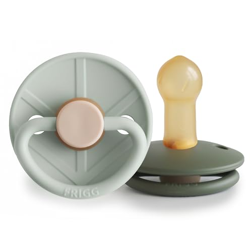 Image of FRIGG Little Viking Natural Rubber Baby Pacifier 2-Pack | Made in Denmark | BPA-Free (Sage/Olive, 6-18 Months)