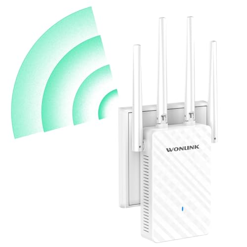 WONLINK Répéteur WiFi AC1200, Repeteur WiFi Puissant Double Bande 5GHz et 2,4GHz 1200Mbps Amplificateur WiFi avec Port Ethernet, 4 Antennes, WPS, Compatible...