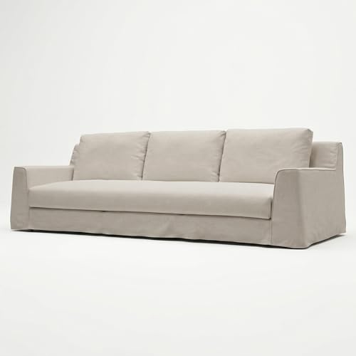 Vorthio Modern Slipcovered Sofa with One-Piece Easy Removable Washable Linen Style Blend Fabric Slipcover, Deep Seat Upholstered Cloud Couch for Living Room Oversize 3 Seater - Grey