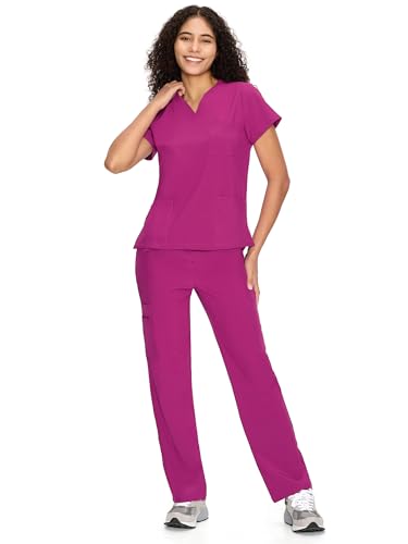 COZYFIT Scrubs for Women Set - V-Neck & Straight Leg Pants with 9 Pockets | Water-Resistance, Unisex Workwear, Easy Care, For Nurses, Clinics, Long Shifts, Daily Medical Uniforms