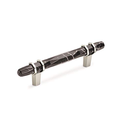 Image of Amerock 3-3 /4 inch Carrione Marble Black /Polished Nickel Drawer Pull