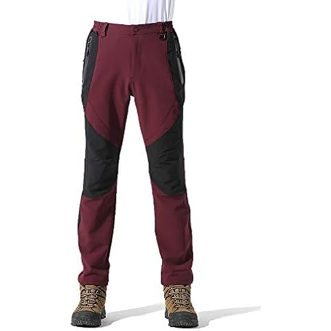 UPON HIKING Men Outdoor Soft Shell Waterproof Thin Fleece Pants 68161 Maroon Large Cover