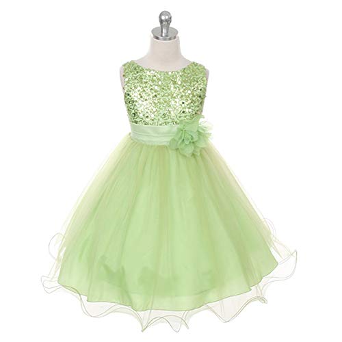 Kid's Dream Baby Girls Lime Green Sequin Double Mesh Flower Dress 18M3