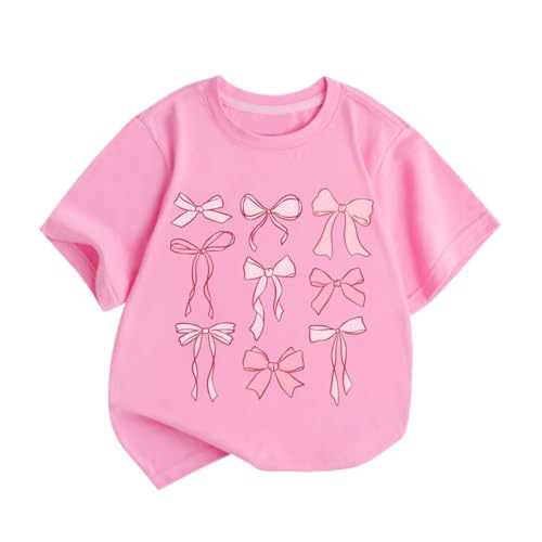 Cute Graphic Shirts for Girls Pink Bow Shirt for Kids Coquette Preppy Clothes Aesthetic Summer Tees Tops for Tweens
