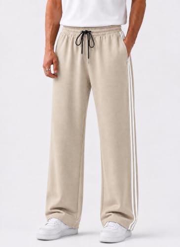 Image of ENDEAVOUR WEAR Men's Baggy Striped Relaxed Oversized Fit Track Pants | Cotton Rich Fabric | Straight Loose Fit Non-Cuffed | Gym, Streetwear & Casual Comfort Track Pants Lounge Pants