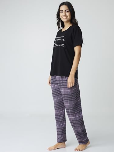 Image of Night Suit for Womens Checks Printed Cotton Night Dress of Top and Pajama Set 9410