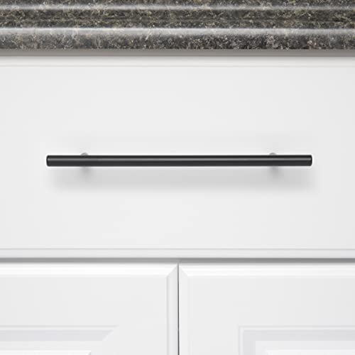 Image of South Main Hardware Euro Bar Cabinet Drawer Pull Handle (3 /8 inch Diameter), 8.69 inch Length (6.31 inch Hole Center), Flat Black, Mounting Hardware Included, 10-Pack