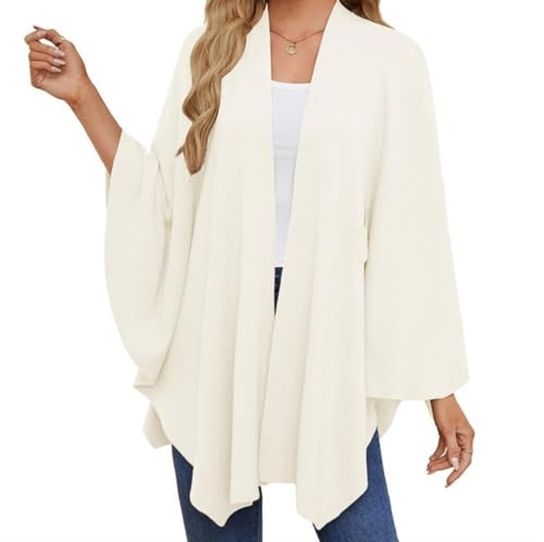 2025 Cross Front Knit Poncho Sweater Elegant Shawl Wraps Soft Open Front Poncho Sweater, for Travel & Office2