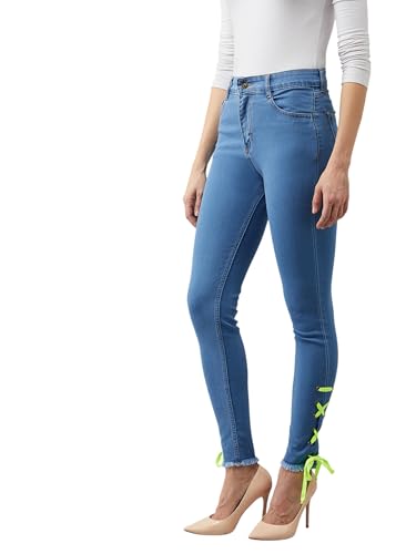 Image of Miss Chase Women's Skinny High Rise Cropped Fringed Hemline Detailing Stretchable Denim Jeans
