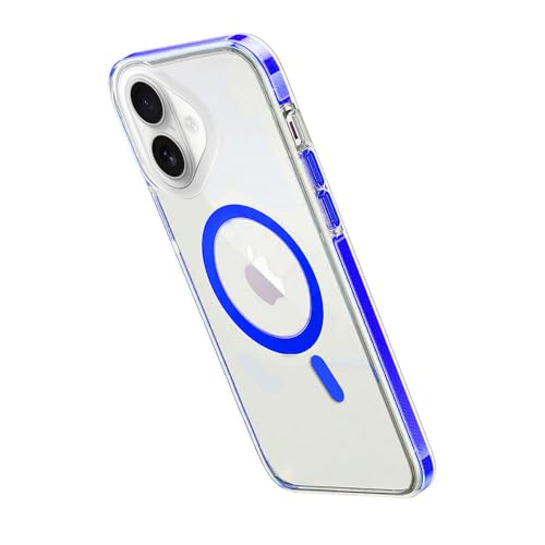 Image of amazon basics Mobile Cover for Apple iPhone 16 | Compatible with MagSafe | Magnetic Case with Built-in Magnets | Slim PC & TPU Cover for Apple iPhone 16 (Blue)