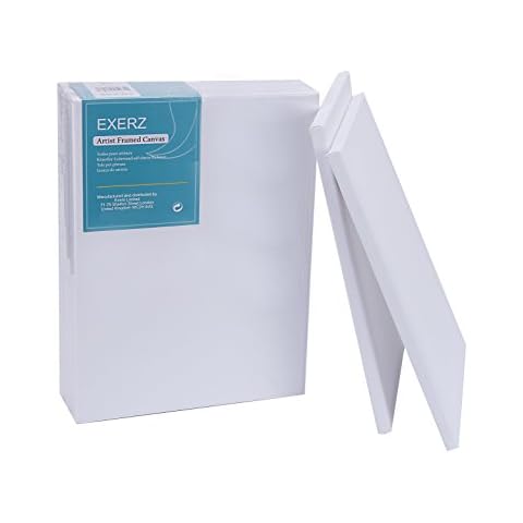 Exerz 30x40cm Framed Canvas 5pk - 1.7cm Pre-Stretched Canvas Artist Blank/ A3 Canvas 280GSM 100% Cotton/ Triple Primed /Acid Free/ Medium Grain/ Professional Artist Acrylic Paint, Oil Paint Cover