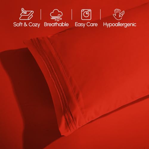 Image of Elegant Comfort Luxury Soft 1500 Premier Egyptian 4-Piece Premium Hotel Quality Wrinkle Resistant Coziest Bedding Set, All Around Elastic Fitted Sheet, Deep Pocket up to 16inch, Queen, Red