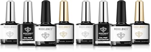 Image of modelones Nail Dehydrator and Primer with Gel Base & Top Coat Set, Acid Free Acrylic Supplies Primer Glossy Gel Nail Polish Nail Thickening Solution Top Coat (Pack of 2)